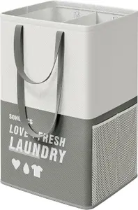 SONGMICS Laundry Hamper, Double-Sectioned Standing Basket, Bedroom & Bathroom Laundry Bin, Dark Grey