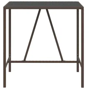 Berkfield Bar Table with Glass Top Brown 110x70x110 cm Poly Rattan