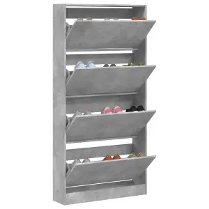 Berkfield Shoe Cabinet with 4 Flip-Drawers Concrete Grey 80x21x163.5 cm