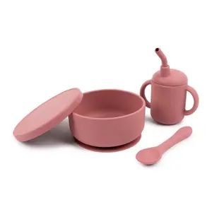 Tiny Dining - Baby Silicone Suction Feeding Set - Dusty Rose - 3pc