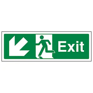 Emergency Exit Arrow Down Left Safety Sign - Adhesive Vinyl 600x200mm (x3)