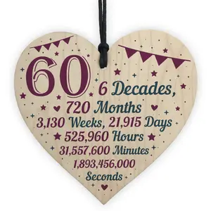 Red Ocean Funny 60th Birthday Gifts For Women Men Grandparents Mum Dad Nan Grandad Hanging Wooden Heart Plaque Christmas Gifts