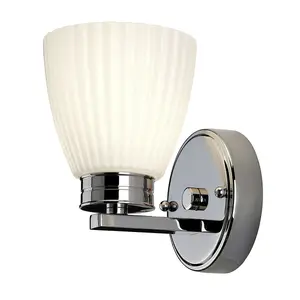 IP44 Wall Light Ribbed Opaque Glass Shade Polished Chrome LED G9 3.5W d00169