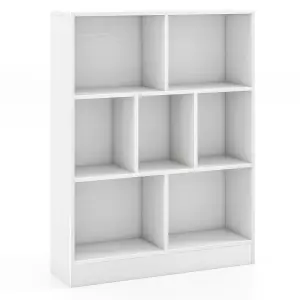 COSTWAY 7-Cube Bookshelf 3-Tier Cubby Storage Organizer Wooden Cube Bookcase