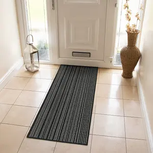 JVL Arona Machine Washable Latex Backed Runner Doormat 57x150cm, Black