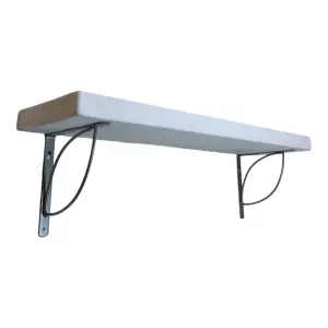 Solid Wood Handmade Rustical Shelf White 175mm 7 inch with Silver Metal Bracket TRAMP Length of 130cm