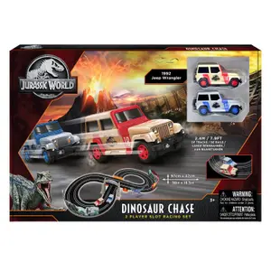 Jurassic World Electric Race Car Track Set 102011JW Dino Chase - 2.4M Track 2 Player Car Slot Race Set Kids Toys