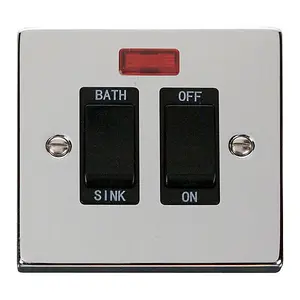 Polished Chrome 20A DP Sink/bath Switch - Black Trim - SE Home