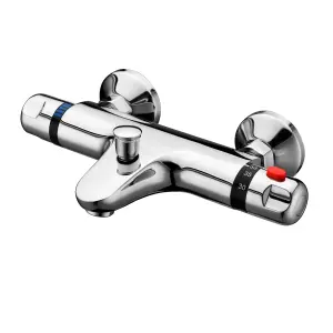 Wall Mounted Thermostatic Bath Shower Mixer Tap - Chrome Brass