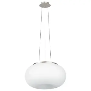 Pendant Ceiling Light Colour Satin Nickel Shade White Glass Opal Matt Bulb E27 2x60W