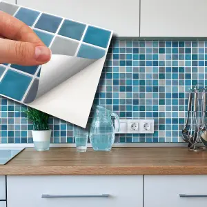 Walplus Classic Blue And Grey Mosaic Wall 2D Tile Stickers Multipack 60Pcs