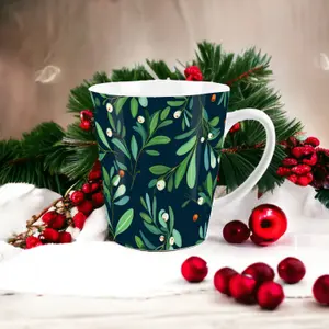 Purely Home Christmas Botanical Mistletoe Small Latte Mugs - Set of 4