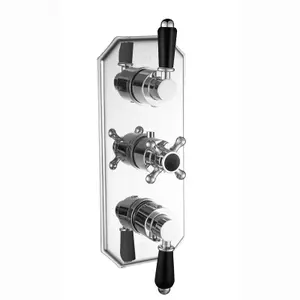 ENKI Regent Chrome Black Crosshead 3-Outlet Solid Brass Thermostatic Triple Shower Valve TSV034