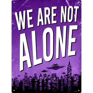 Grindstore We Are Not Alone Sci-Fi Tin Plaque Purple/White (20cm x 15cm)