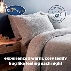 Silentnight Cosy Teddy Fleece Duvet Set Silver / Single - 1 Pillowcase (45 x 80 cm)