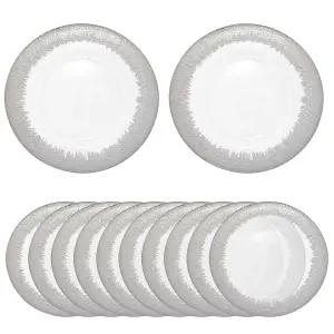 Neel Blue Charger Plates for Table Decoration - Clear Glass with Silver Trim - Pack of 12