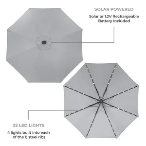 GardenKraft 14109 2.7m Grey Outdoor Garden Parasol with 32 Solar LED Lights