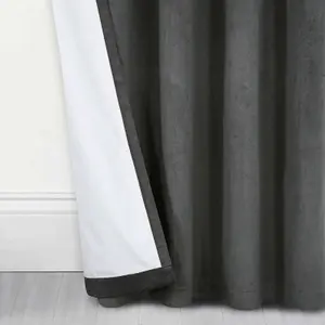 Homescapes Thermal 100% Blackout Grey Velvet Curtains, 117 x 137 cm (46" x 54")