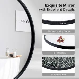 Costway 60 cm Bathroom Round Entryway Mirror Wall Mounted Mirror Home Decoration