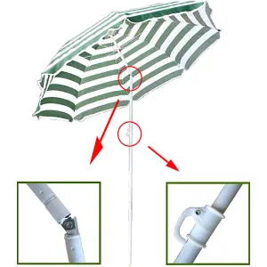 SunDaze 1.6M Green-White Beach Parasol Outdoor Garden Patio Umbrella Sunshade UV Protection