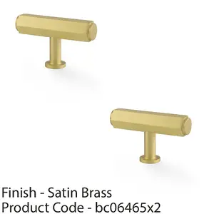 2 PACK - Industrial Hex T Bar Cabinet Door Knob - 55mm x 38mm - Satin Brass Pull Handle