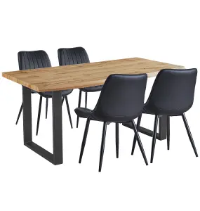 Hallowood Furniture Cullompton Large Dining Table (1.6m) with 4 Black Bonded Leather Chairs