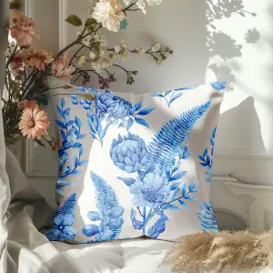 Faux Suede Cushion Indigo Florals Print 60cm x 60cm