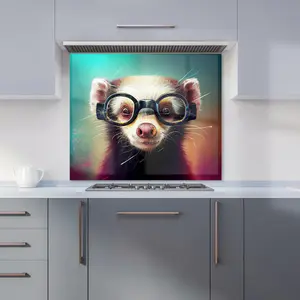 Ferret With Glasses Splashart Premium Glass Kitchen Splashback W700mm x H750mm