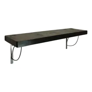 Solid Wood Handmade Rustical Shelf Black Ash 225mm 9 inch with Silver Metal Bracket TRAMP Length of 160cm