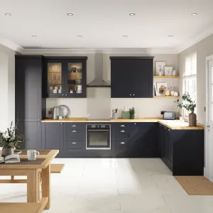 Alpinia Matt midnight navy wood effect Shaker Highline Cabinet door (W)300mm (H)715mm (T)18mm