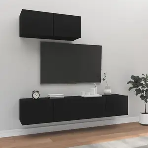 Berkfield 3 Piece TV Cabinet Set Black Engineered Wood