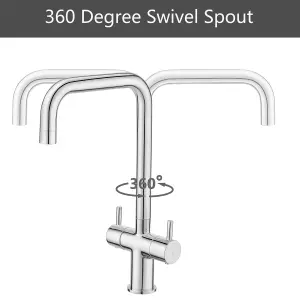 BATHWEST Kitchen Mixer Taps Brass Chromed Dual Lever U-Neck 360 Swivel Kitchen Sink Tap Basin Faucet