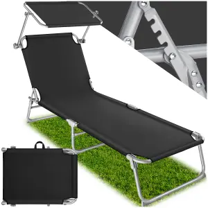 Sun Lounger - foldable, adjustable sunshade and 4-step backrest - black