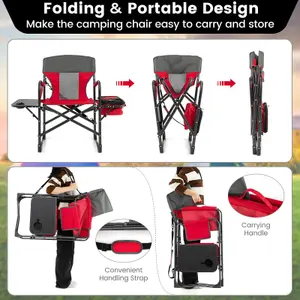 Costway Camping Directors Chair Portable Folding Camp Chair with Side Table & Cooler Bag