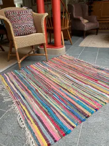 SHANTI Shabby Chic Rag Rug Multicolour Flat Weave Design 60 cm x 150 cm