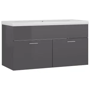 Berkfield Sink Cabinet with Built-in Basin High Gloss Grey Engineered Wood