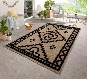 Harper Diamond Pattern Water Resistant Garden Rug Indoor Outdoor Area Rugs Black 50x80 cm