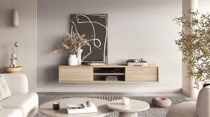 Minimalist Frida 40 Floating TV Cabinet 1800mm in Light Oak - Sleek Entertainment Centre H320mm D360mm