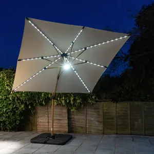 Athena Roma Square Parasol Wooden Umbrella With LED Lights Beige