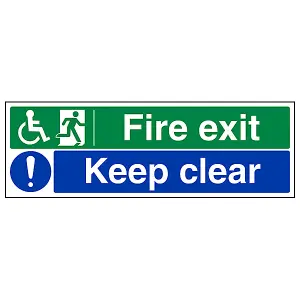 Wheel Chair Fire Exit / Keep Clear Sign - Adhesive Vinyl - 300x100mm (x3)