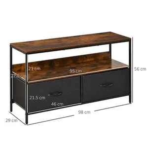 HOMCOM TV Cabinet, TV Console Unit with 2 Foldable Linen Drawers Rustic Brown