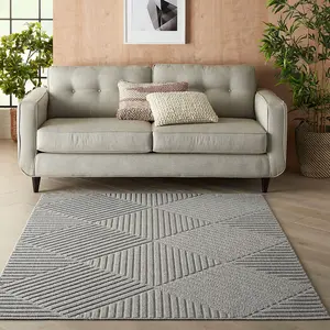 Ligth Grey Outdoor Rug, Optical/ (3D) Abstract Stain-Resistant Rug For Patio Decks, Modern Outdoor Area Rug-239cm X 300cm