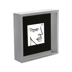 Nicola Spring 3D Deep Box Photo Frame with 4" x 4" Mount - 8" x 8" - Grey