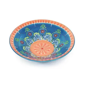 Classic Spanish Hand Painted Pattern Kitchen Dining Extra Large Conical Bowl 38cm Blue/Pink