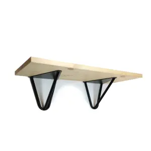 Solid Pine Rustical Shelf Primed Black Hairpin Bracket Style 25x120cm