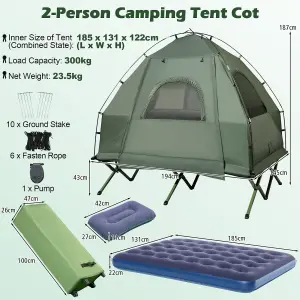 Costway 2-Person Tent Cot Folding Camp Tent Outdoor Hiking Bed Air Mattress Sleeping Bag