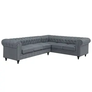 Left-Hand Corner Sofa CHESTERFIELD Grey Fabric Left Hand