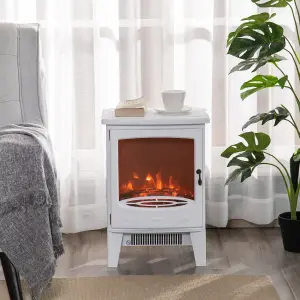 HOMCOM Freestanding Electric Fireplace Stove Heater W/ LED Flame Effect White