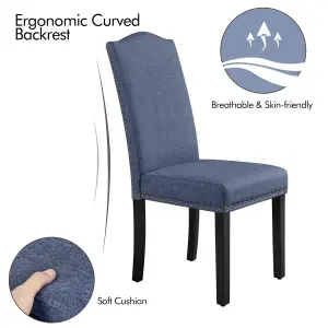 Yaheetech Set of 2 Blue Classic Fabric Upholstered Dining Chair with Nailhead Trim