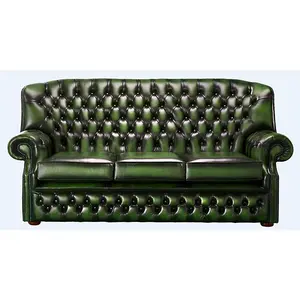 Chesterfield 3 Seater Antique Green Leather Sofa Bespoke In Monks Style